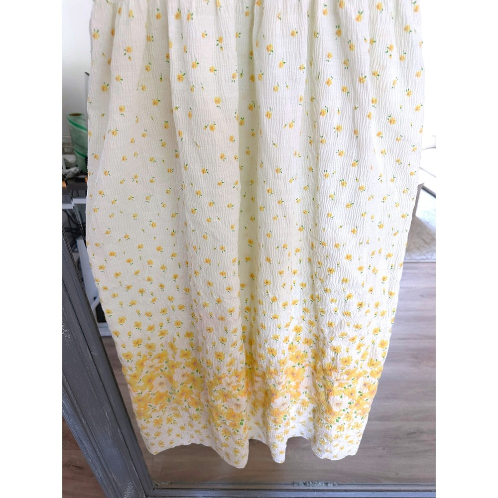 90s Vintage Onward Floral Kashiyama Seersucker Smocked Midi Dress Cottagecore M - Picture 3 of 8